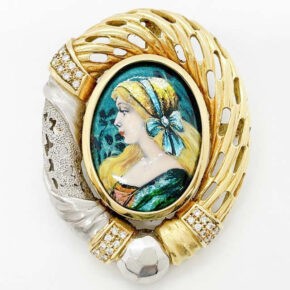 梶光男　エマーユ　ブローチ　K18　PT900